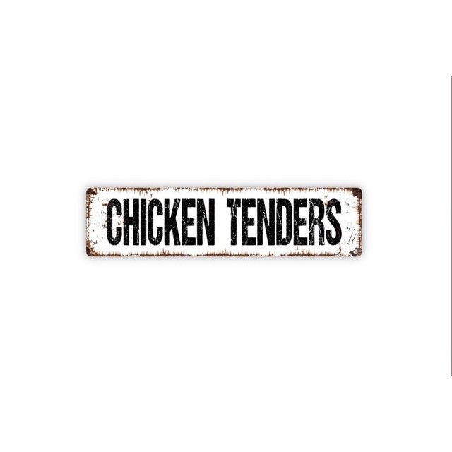Letrero de metal rústico para puerta o calle con letrero de gallinero o gallinero con forma de tiras de pollo, tamaño de placa: 4 x 16 pulgadas