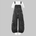 thumbnail image 3 of Fesfesfes Girls Fashion Adjustable Straps Wide Leg Denim Overalls and Metal Buttons Cute Casual Jumpsuit for Teen Youth Kids(Black#1,6-7 Years), 3 of 8