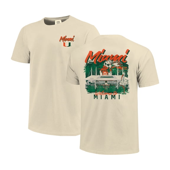 Men's Image One Natural Miami Hurricanes Comfort Colors Hand-Drawn Campus Stack T-Shirt