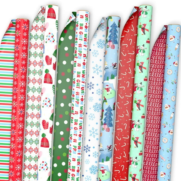 Hallmark 6-Pack Assorted Christmas Reversible Wrapping Paper Roll Bundle (Oh So Merry) 150 sq. ft. total