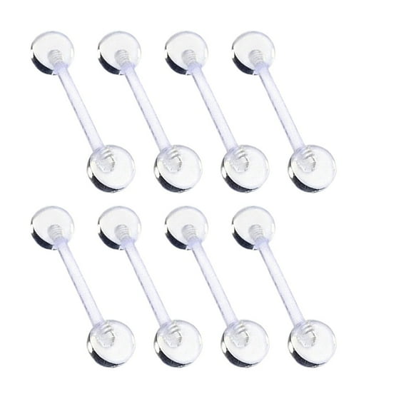 TUIBELYN 12pcs Clear Tongue Rings Retainer Bar Barbell Acrylic UV Piercing Body Jewelry