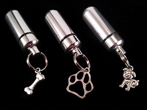 Pasco Specialty Products Special Engraved PET/Dog PAW/Bone Trio Made in The USA Silver Cremation URN Keepsake Set on Swivel Stainless Steel Keychains 