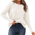 thumbnail image 1 of Suéter de Otoño 2025 para Mujer, Jersey de Punto Acanalado de Larga, Holgado, Cuello Redondo, Murciélago, Suéter Dividido. L, 1 of 9