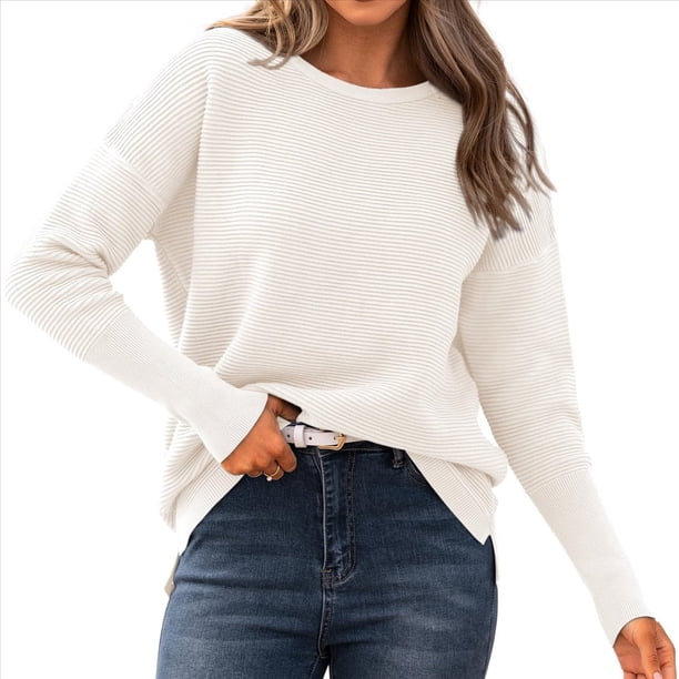 Suéter de Otoño 2025 para Mujer, Jersey de Punto Acanalado de Larga, Holgado, Cuello Redondo, Murciélago, Suéter Dividido. XXXL