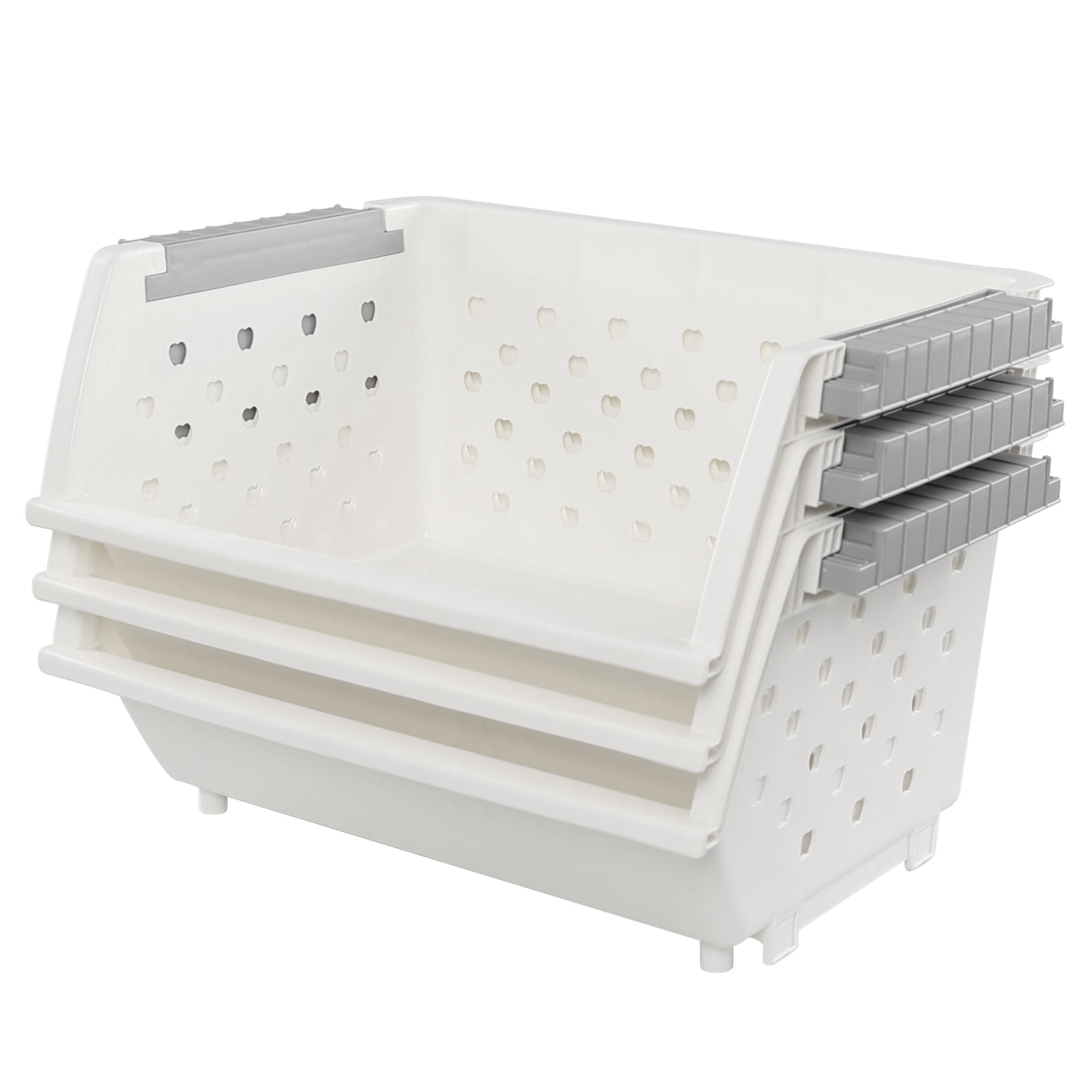 Doryh 3-tier Plastic Open Front Stacking Storage Basket/Bin, Large Size, White