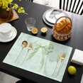 thumbnail image 3 of Green Bow Placemats Set of 4, Cute Bowknot Minimalist Solid Color Placemats for Dining Table, Place Mats for Kitchen Tabletop, Waterproof Wipeable Dining Table Mats Set, 3 of 9