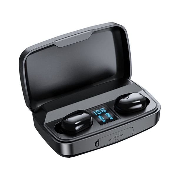 Injueey IPX7 Pantalla de alimentación a prueba de agua Auriculares compatibles con Bluetooth con estuche de carga Auriculares inalámbricos Cables de audio/vídeo Negro
