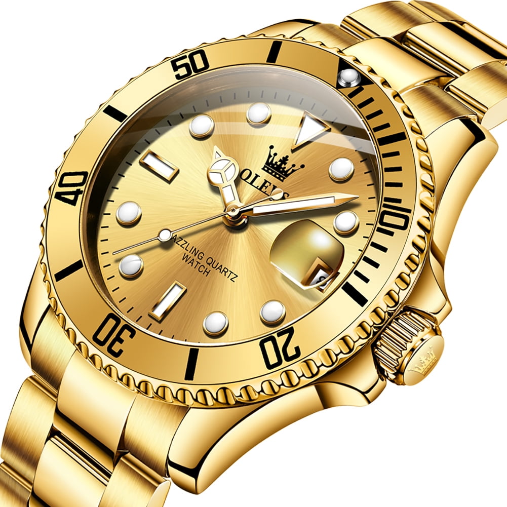 OLEVS Watches for Men Business Dress Luxury Casual Analog Quartz Stainless Steel Waterproof Luminous Date Men Wrist Watches reloj para hombre Gold Dial