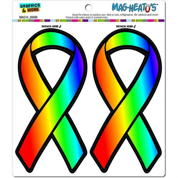 Rainbow Awareness Ribbon Gay Lesbian LGBT Pride Automotive Car Refrigerator Locker Vinyl Magnet Set