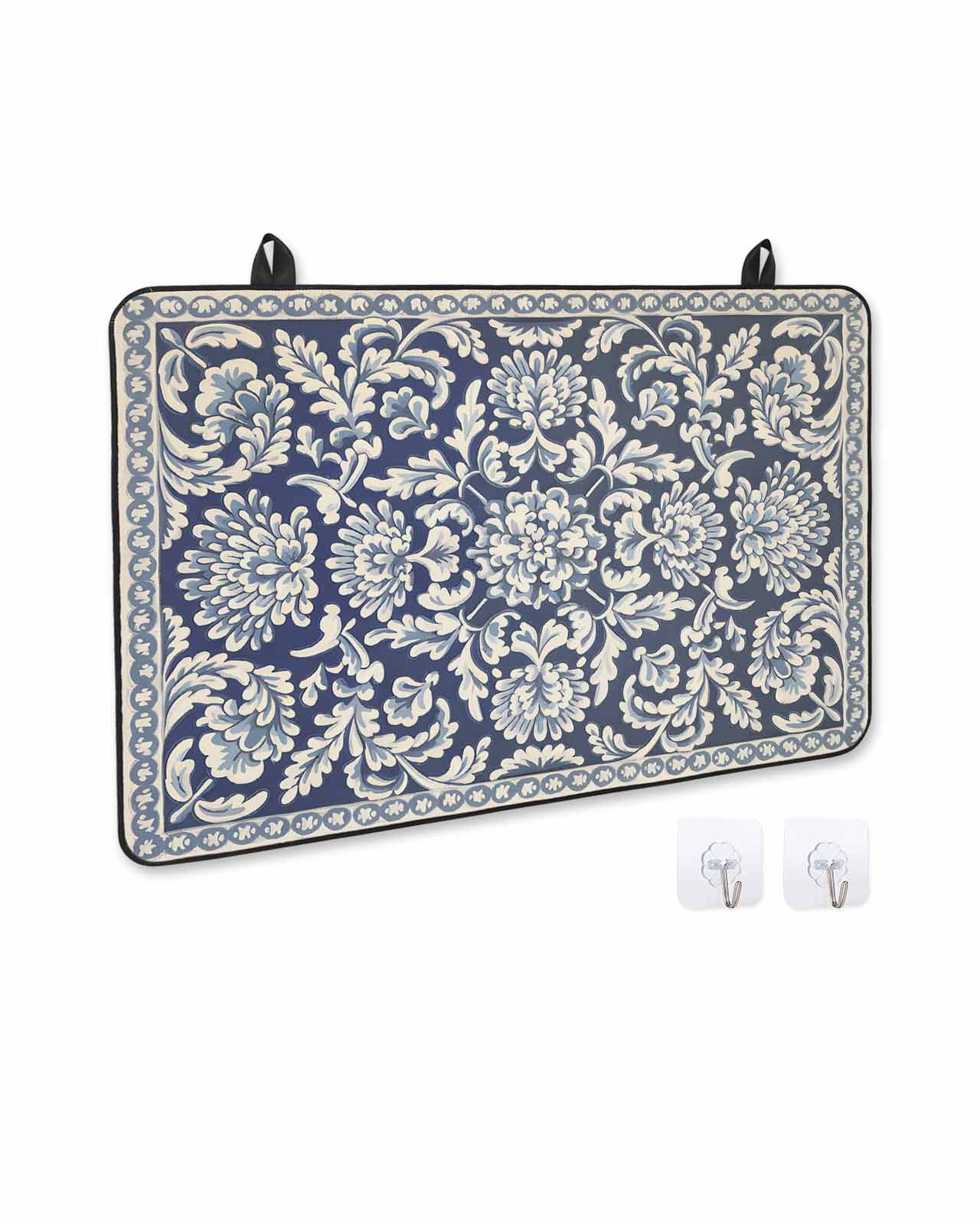 nqOlkjepod Large Induction Cooktop Protector Mat 24"x21", Blue Boho Flower Stove Top Covers for Electric Stove, Country Vintage Tribal Ethnic Motifs Stove Burner Cover Mats, Glass Top Stove Cover