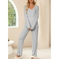 thumbnail image 4 of DOKOTOO Woman 2PCS Loungewear Outfits Long Sleeve Ribbed Knit Pajama Sets Basic Lounge Set Lightweight Gray S(US4-6), 4 of 10