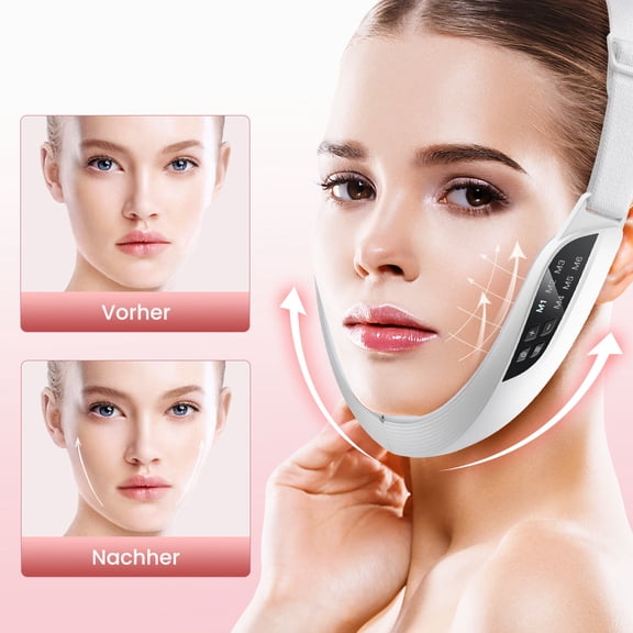 Double Chin Reducer Machine,Portable Intelligent V-Face Shaping Massager,6 Modes & 8 Adjustable Intensities,Auto Shut-Off, White