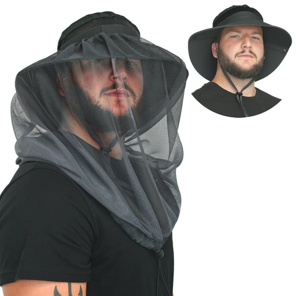 GearTOP Net Hat UV Protection Sun Hat Head Net Hat Fishing Hat for Men & Women Wide Brim Hat w/ Removable Net Black