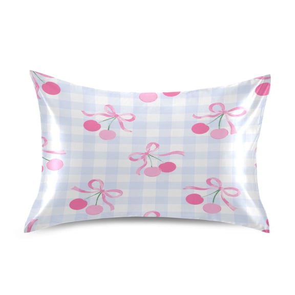 Satin Pillow Case Envelope Pillow Covers Standard Size Soft Pillow Cases for Bedroom, Gingham Bow Printed