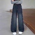 thumbnail image 2 of TIREOW Girls Denim Pants Straight Wide Leg Elastic High Waist Denim Trousers with Side Bow Embroidery Fashionable Casual Loose Jeans(Black,14-16 Years), 2 of 8