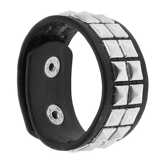 Masteelf Punk Goth PU Fake Leather Bracelet Studded Spike Rivet Buckle Wristband Cuff Bangle Black Gothic Steampunk for Men Women Unisex 80s Rock Style Party Favors Jewelry