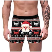 FhsagQ Underwear Men's Underwear Trunks Super Fit Mens Christmas Underwear Printed Breathable and Comfortable Inner Mid Rise With Waist Boyshort Underwea Features Mens Underwear Blue Black XXXL