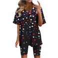 thumbnail image 2 of Pounoo Women's 2 Piece Outfits Knit Sets Independence Day Style Lightweight Breathable V Neck Short Sleeve Star Print Top And Biker Shorts Gift, 2 of 6
