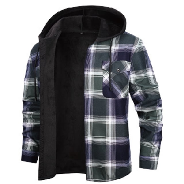 Kalauyu Men's Flannel Shirt Jacket Fleece Sherpa Lined Plaid Jackets Coat Full Zip Up Hoodie Winter Outwear