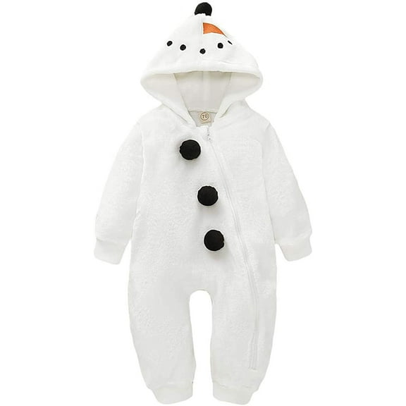 Sinhoon Baby Boy Girls Christmas Romper Velvet Hoodied Snowman Jumpsuit Toddler Costume Xmas Clothes(2-3T )