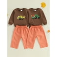 thumbnail image 3 of Newborn Toddler Baby Boy Thanksgiving Outfit TurkeyTractor/Excavator Embroidery Long Sleeve Sweatshirt Pullover Tops Plaid Pants Set Fall Clothes, 3 of 9