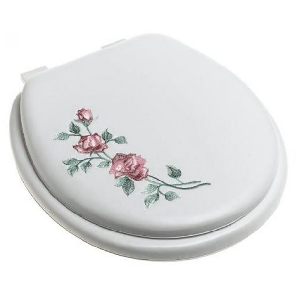 Standard Soft Toilet Seat with Plastic Hinges, Rose Garden White