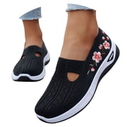 Breathable Mesh Slip On Casual Shoes, Fashion Round Toe Summer Non Slip Walking Sneakers, Lightweight Comfort, Womens Flat Shoes