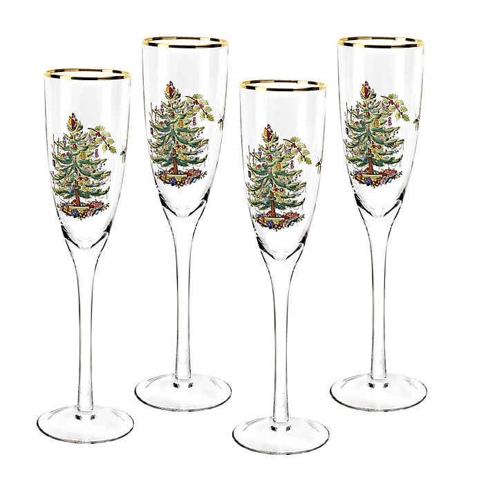 Spode Christmas Tree Champagne Flutes Set of 4 