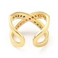 thumbnail image 3 of Cubic Zirconia Criss Open Cuff Ring Real 18K Gold Plated Brass Jewelry for Women Colorful US Size 7 1/2(17.7mm), 3 of 4