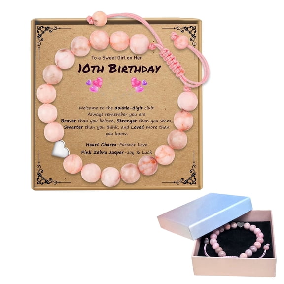 DESIGNICE Birthday Bracelet Gifts for 10 Year Old Girl with Gift Box, Adjustable Handmade Beaded Birthday Bracelet As Birthday Gift for 10 Years Old Daughter/Granddaughter/Niece