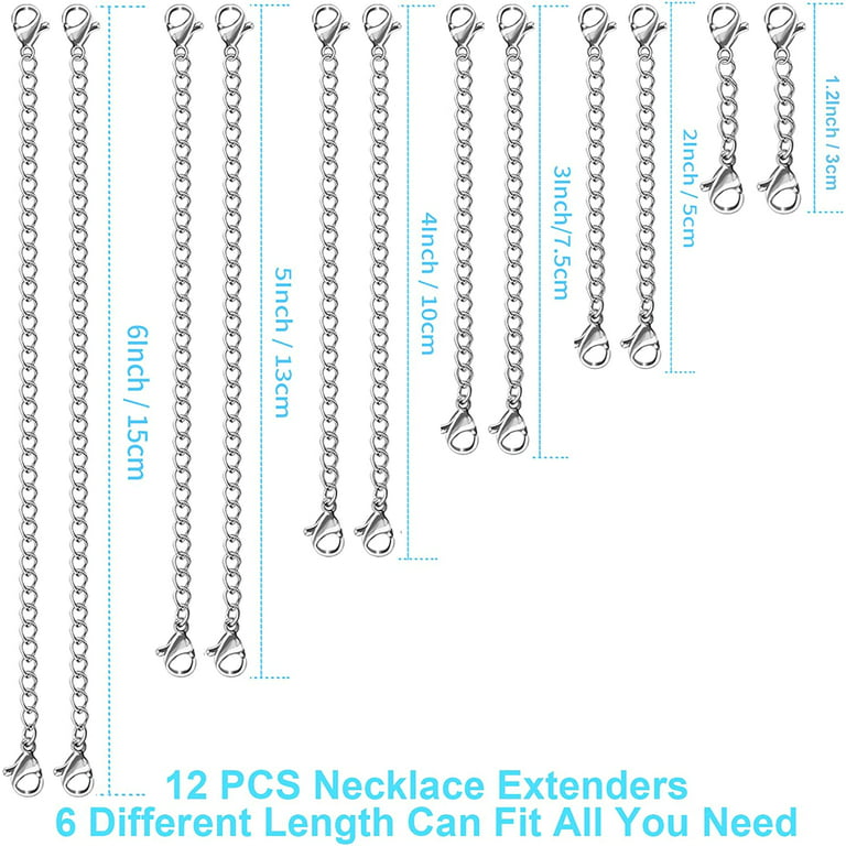 Necklace Extender, 12 PCS Chain Extenders for Necklaces, Premium Stainless  Steel Jewelry Bracelet Anklet Necklace Extenders(Silver), Length: 1.2 2  3 4 5 6, by 