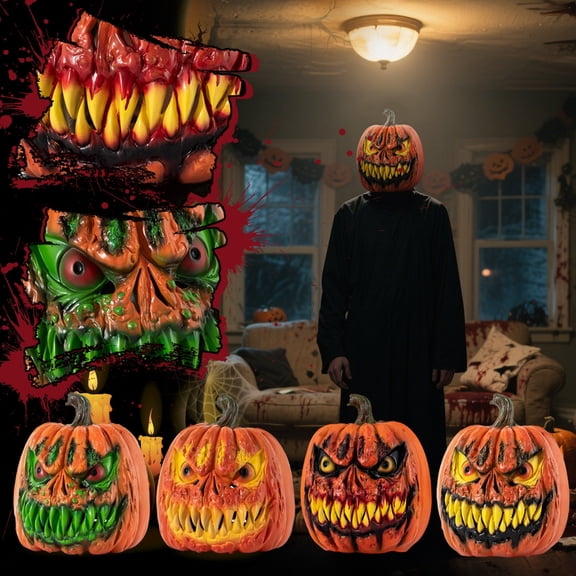 Jack O Lantern Decor Spooky Evil Zombie Pumpkin Set Haunted House Porch Tabletop Decor Scary Artificial Resin Pumpkin 13 X 12 X 6 Inch Indoor Halloween Decor Halloween Prop