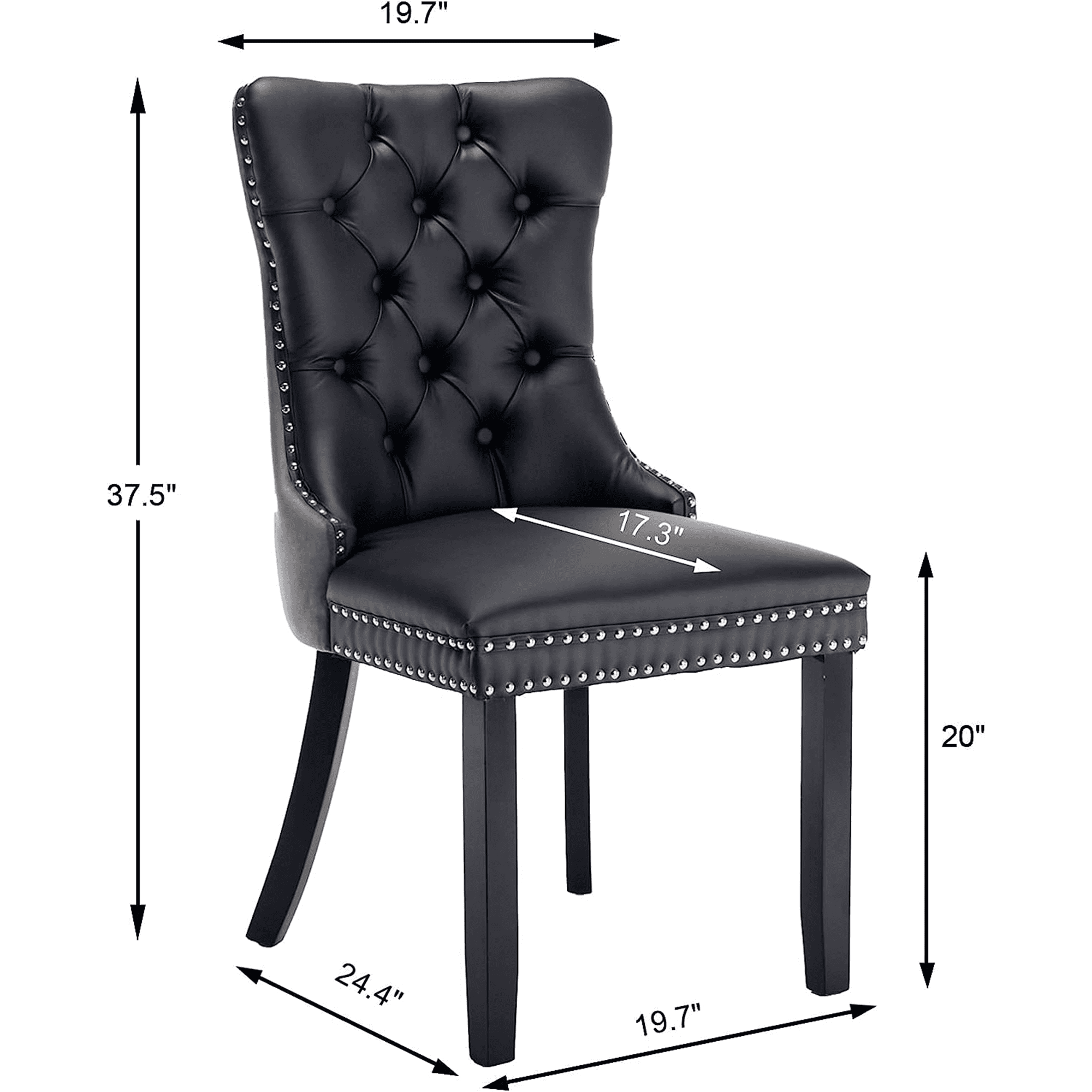 PORKISS Dining Chairs Set of 2, Modern Wood and PU Dining Chairs with Back Ring and Nailhead Trim, Upholstered Tufted Velvet Chair with Wood Legs for Dining Room, Kitchen, Black/Gray