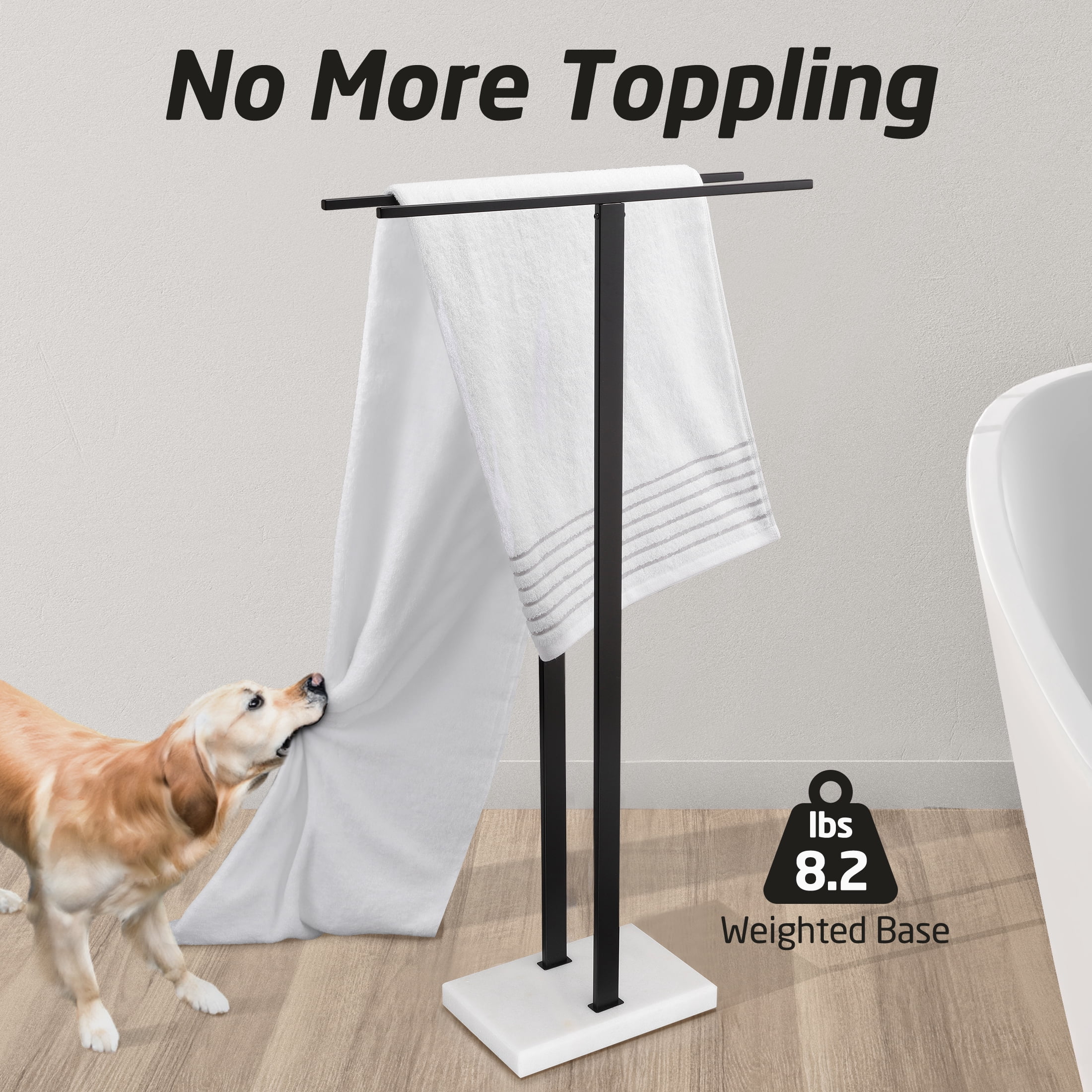 KES Black Standing Towel Rack, 37" H (Equal Height) Towel Stand with Marble Base, Free Standing Towel Racks for Bathroom Floor, 18/8 Stainless Steel, WMBTR005BK