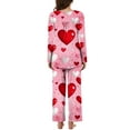 thumbnail image 4 of CZHJS Valentine's Day Long Sleeve Festival Party Holiday Loungewear Womens Pajamas for Women Set Plus Size Matching Outfits Pajama Wide Leg Pants and Scoop Neck Shirts Sets&nbsp; 2 Piece Pj Sets, 4 of 7