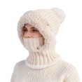 thumbnail image 2 of Spencer Womens Winter Hats, 3-in-1 Winter Beanie Scarf & Mask Set Knit Beanie Hat Fleece Lined Skull Hats with Pompom for Women, Beige, 2 of 10