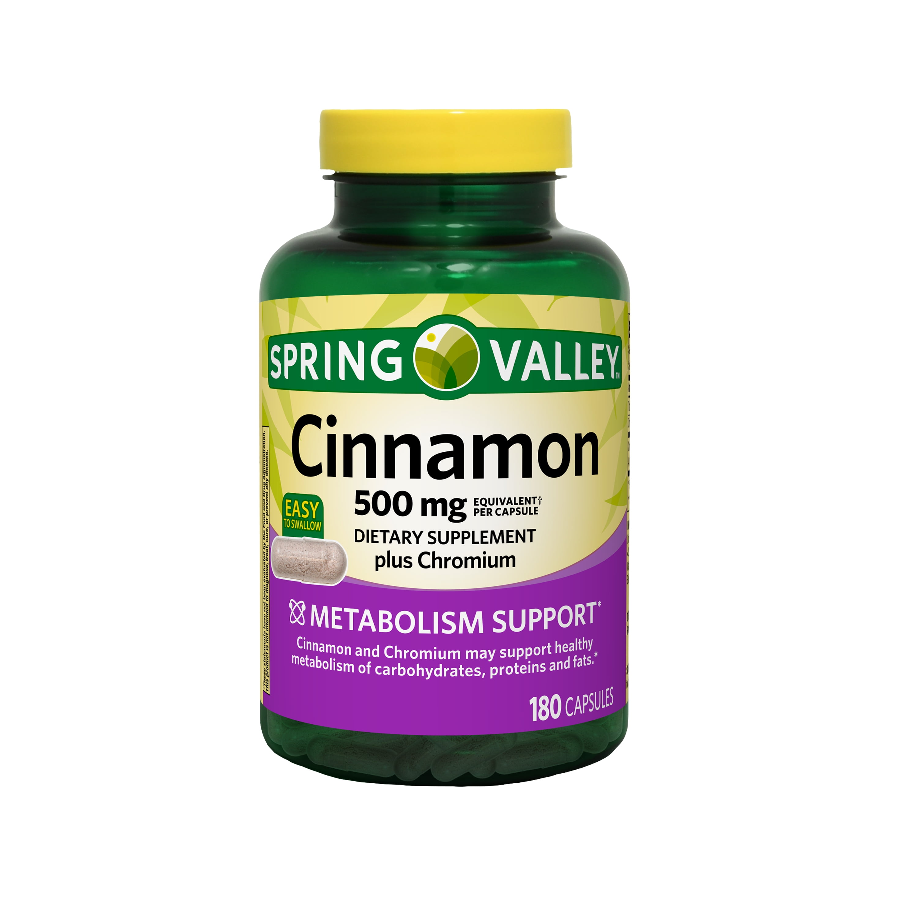Spring Valley Cinnamon Plus Chromium, 500 mg Capsules, 180 Count