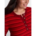thumbnail image 4 of Terra & Sky Women's Plus Ribbed Henley Sweater Top with Elbow Length Sleeves, Sizes 0X-5X, 4 of 5