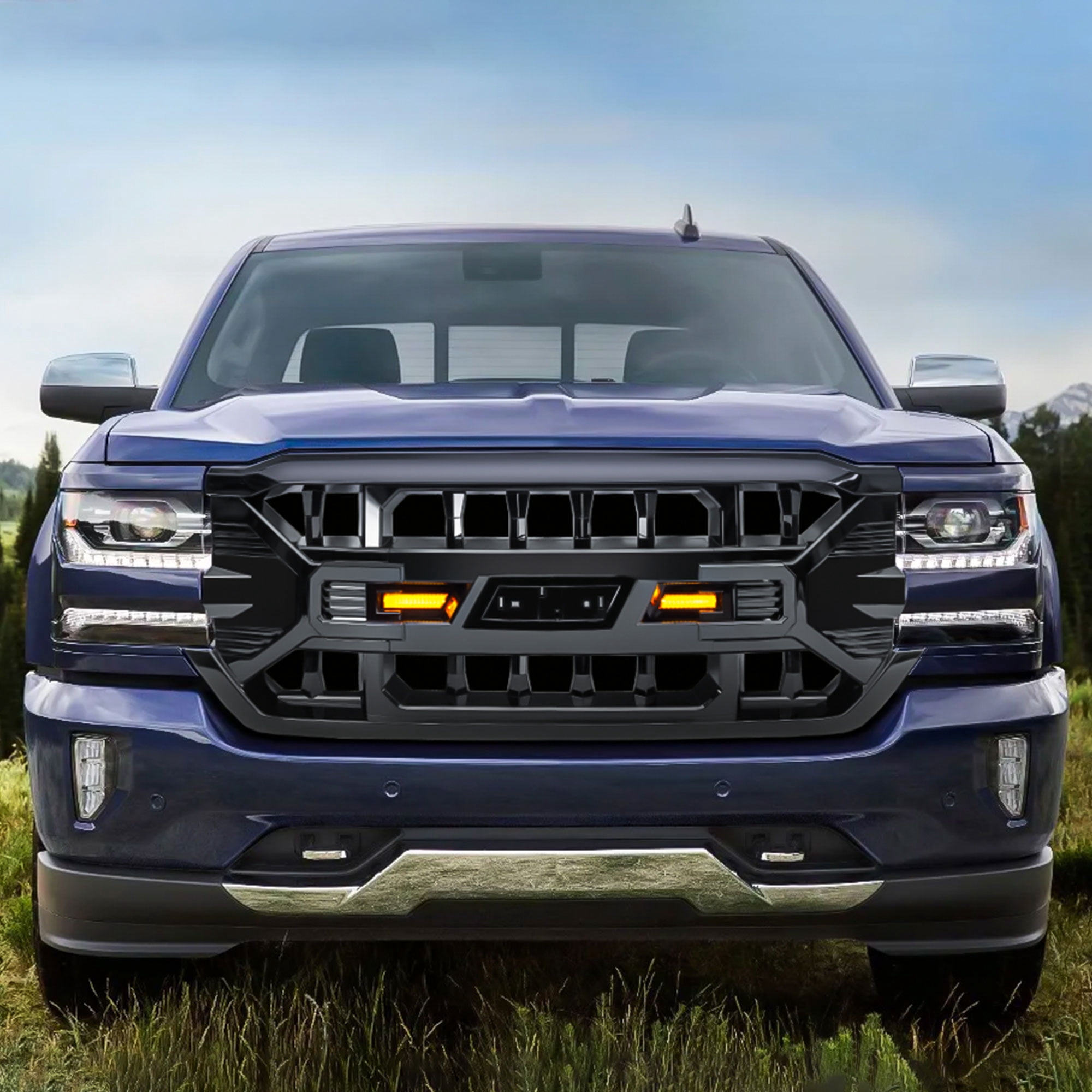 AMERICAN MODIFIED Armor Grille for 16-19 Chevy Silverado 1500, Glossy Black