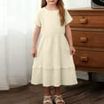 thumbnail image 2 of Atogsazn Toddler Girls Linen Dress Kids Casual Ruffle A Lined Sundress Short Sleeve Midi Dresses Summer 02-Beige 2-3Years Fashion, 2 of 8