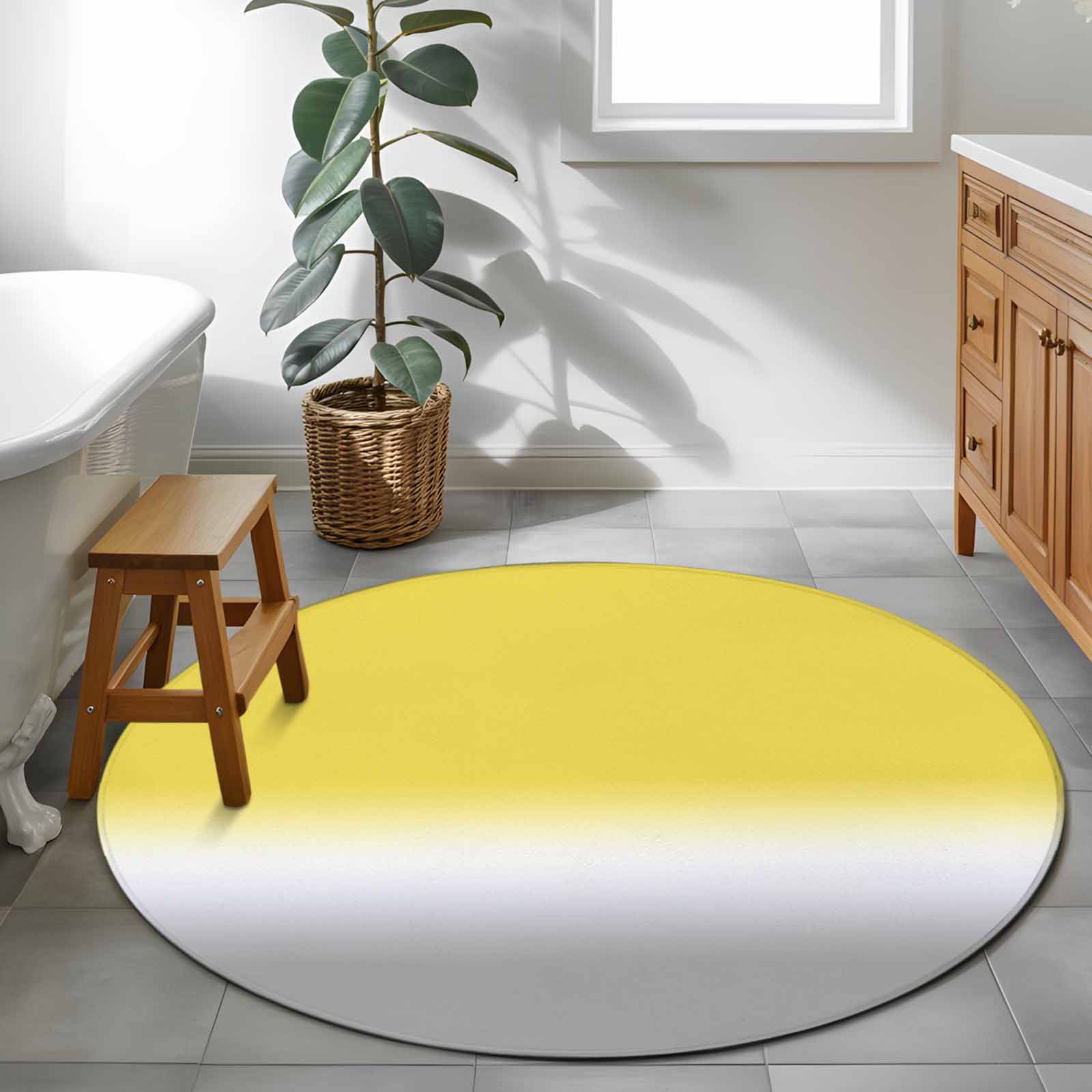 Yellow White Grey Ombre Round Area Rug 4 FT, Non Slip Indoor Outdoor Rug, Modern Abstract Aesthetics Washable Soft Circular Carpet Non-Shedding Floor Mat for Coffee Table Nursery Foyer Balcony