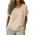 thumbnail image 4 of GZWYHT Linen Shirts For Women，Plus Size Tops Tunic Shirts for Women Solid Color Cotton Blouses for Women Cotton Tops for Women T Shirts for Women Spring Tops Beige L, 4 of 6