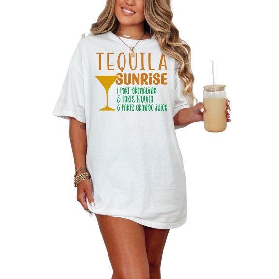 Tequila Sunrise Cocktail Recipe Graphic Tee, Summer Party Shirt, Retro Drink Illustration TShirt, Fun Alcohol Tee, Casual Drink Shirt, White Comfort Colors T-Shirt, Small