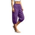 thumbnail image 2 of Noric Women's High Waisted Casual Capri Pants Elastic Waist with Pockets Loose Fit Cropped Boho Beach Cuffed Trousers, 2 of 9