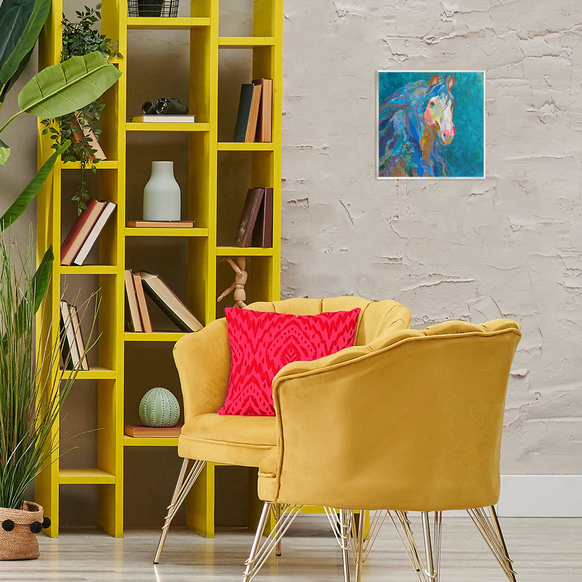 Stupell Industries Blue Collaged Pegasus Animals Painting Unframed Art Print Wall Art, 12 x 12