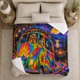 thumbnail image 5 of Hippie Van Road Trip Adventure Under Starry Night, Mystical Woodland Scene, Warm Flannel Blanket for Cabin and Lodge, Animal Lovers Camping Gift, Fantasy Home Decor, 5 of 9