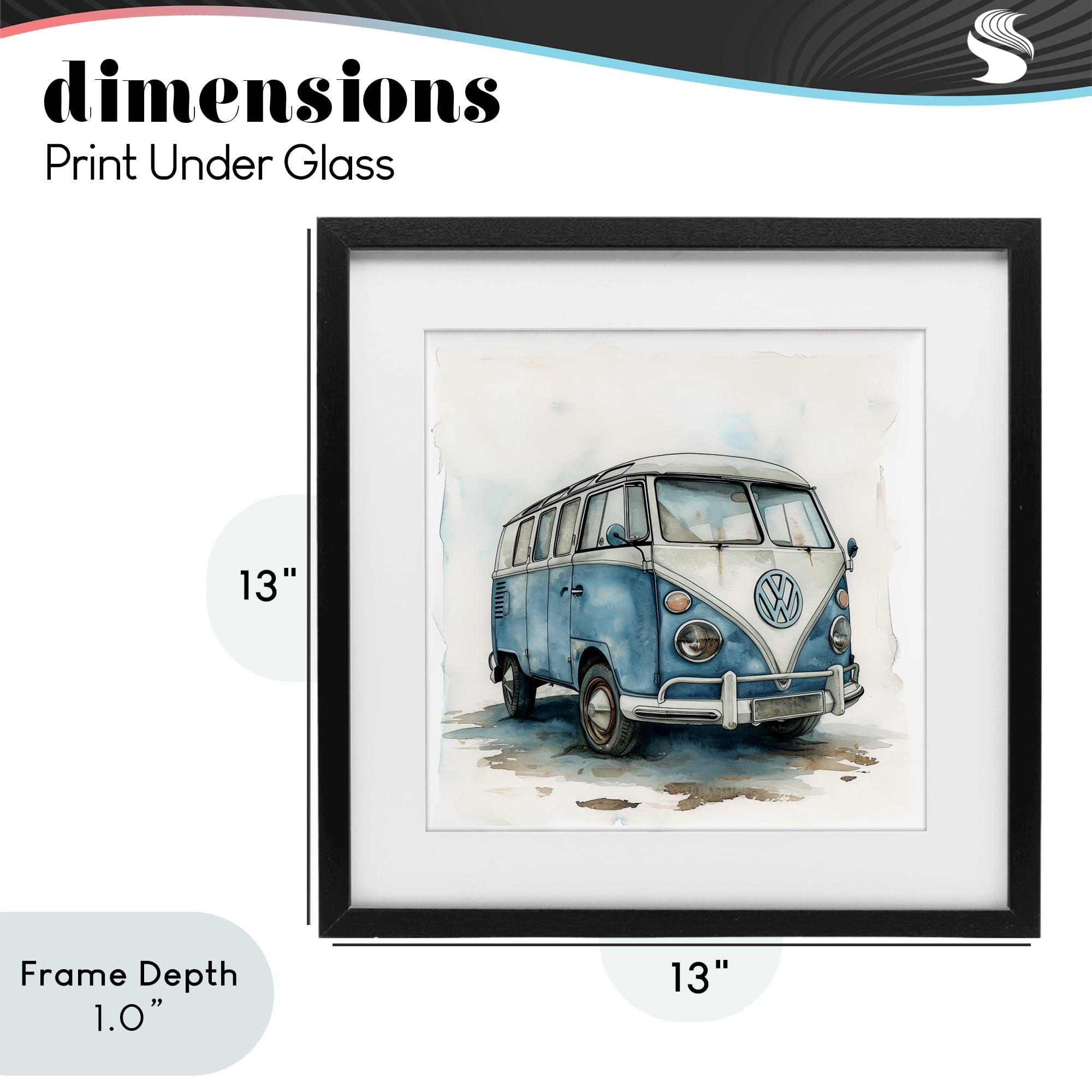 Stupell Industries Sky Blue Surf Van Black Framed Print Under Glass, design by Ray Powers