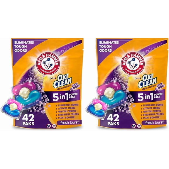 JJEAN-Plus OxiClean With Odor Blasters Laundry Detergent 5-IN-1 Power, 42 count (Packaging may vary) (Pack of 2)