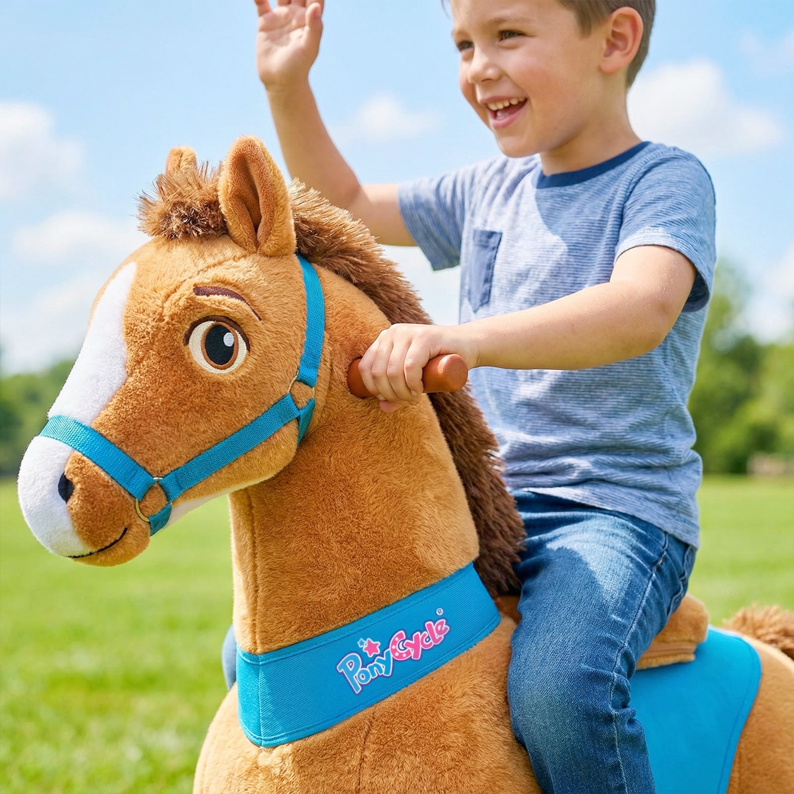 PonyCycle Kid-Powered Ride-On Horse Toy, No Battery, Hand Brake, Ages 4–7, Brown, E437