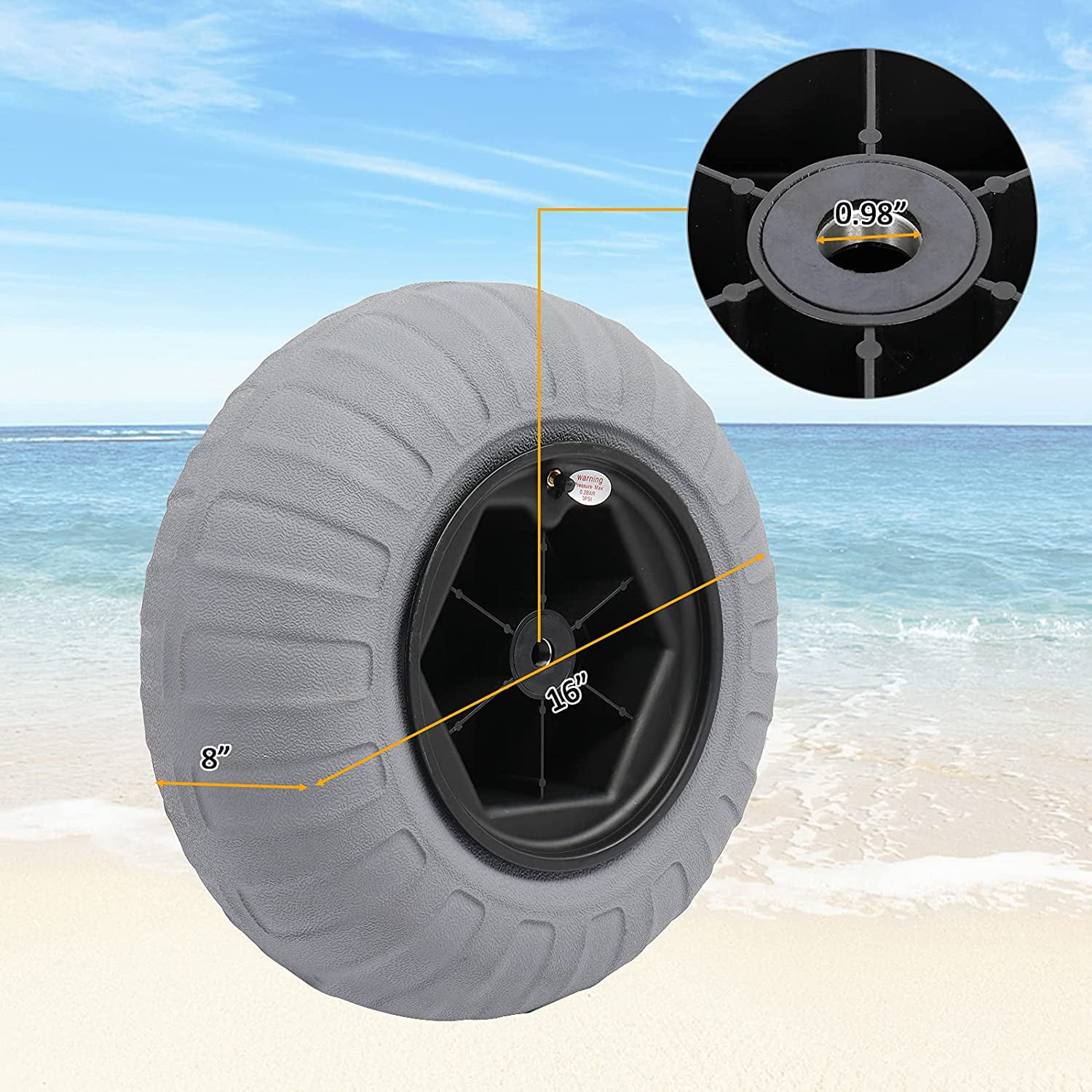 Bonnlo Balloon Wheels 16" Replacement Big Beach Sand Tires Axle 20mm, 25mm Diameter for Kayak Dolly Canoe Beach Fishing Buggy Cart DIY Beach Wheels with Bearing Free Air Hand Pump 2 Pack